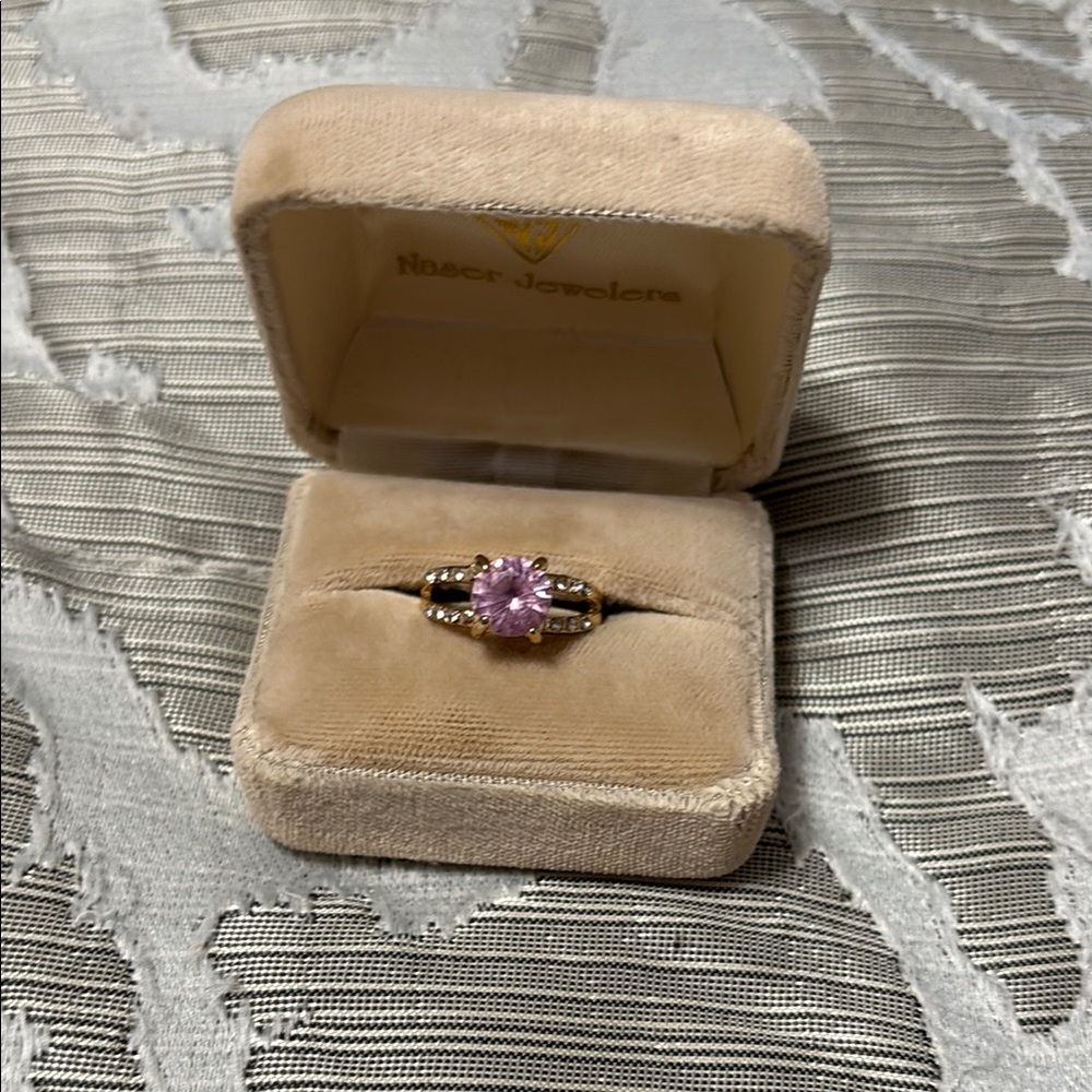 Faux pink topaz and faux diamond ring
